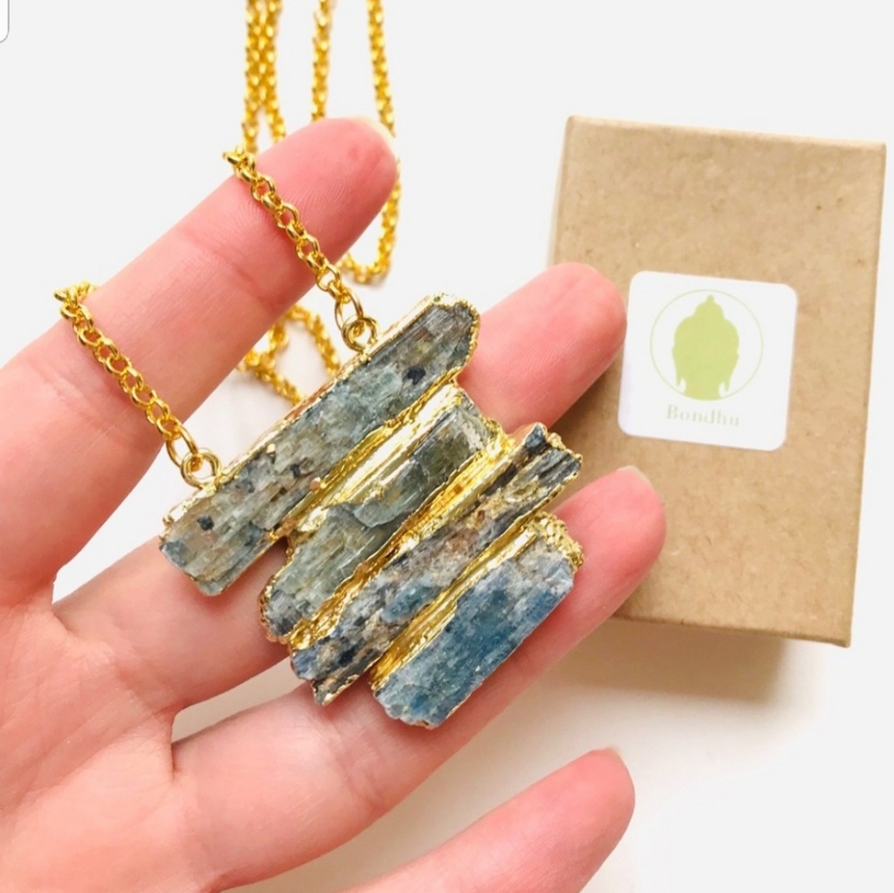 Raw kyanite blade necklace